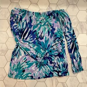 Lilly Pulitzer Blue and Green Floral Off-Shoulder Blouse